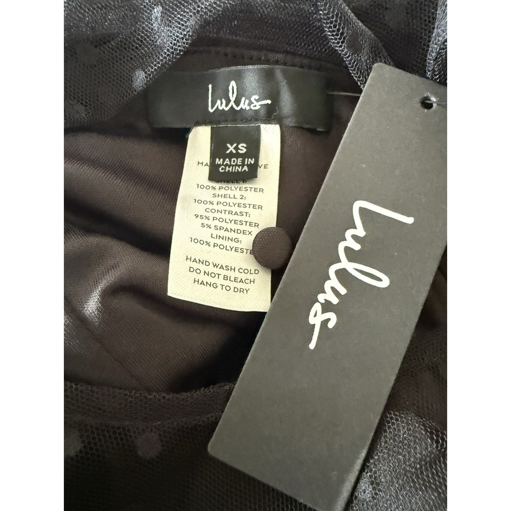 Lulus Luxe Agenda Black Sheer Mesh Polka Dot Pleated Bustier Bodysuit XS NWT - Picture 8 of 10